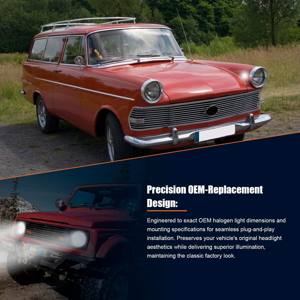 Generic headlight installed on a vintage car improving appearance and nighttime sightlines