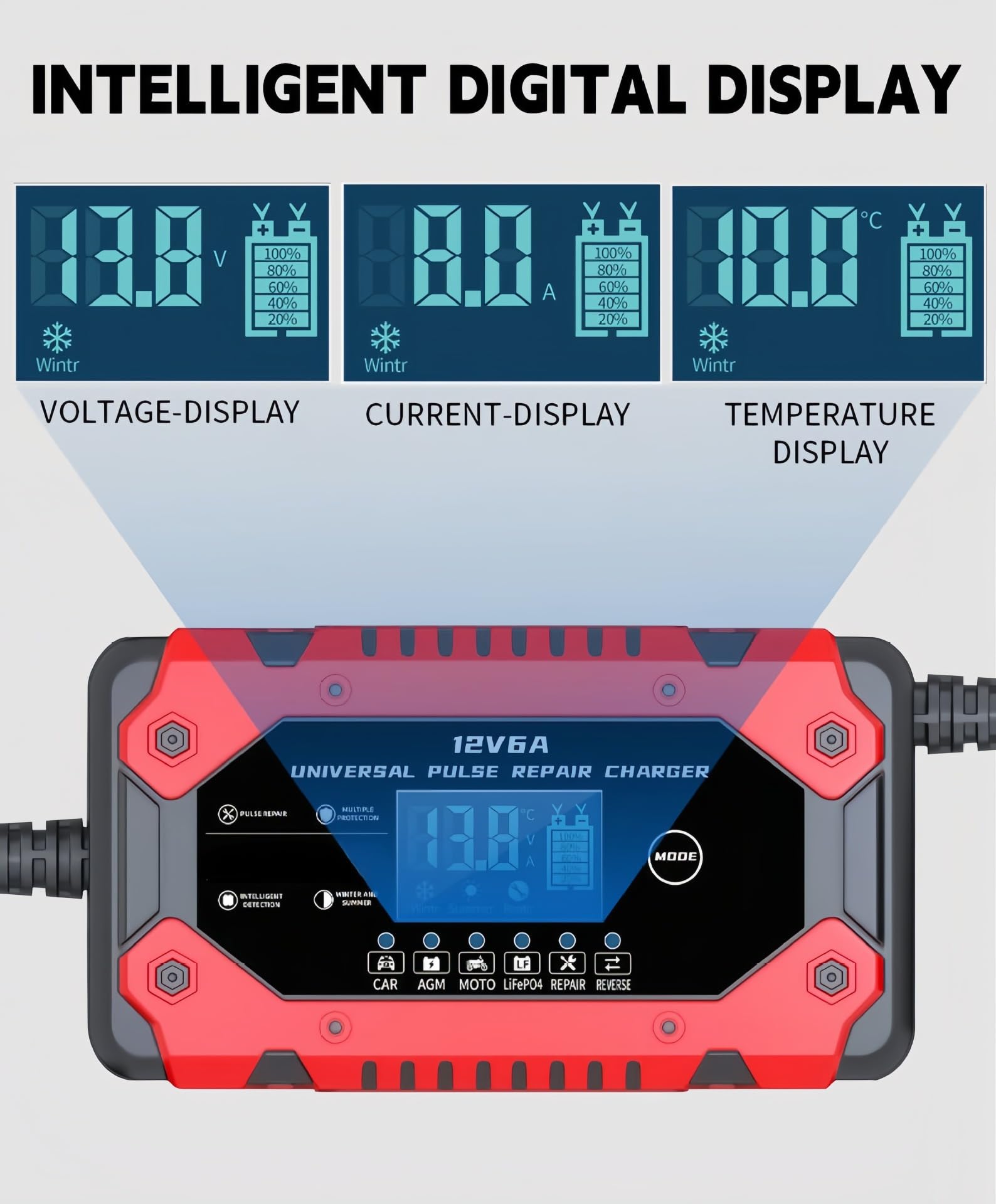 Generic charger mounted on boat battery illustrating marine use and corrosion resistance