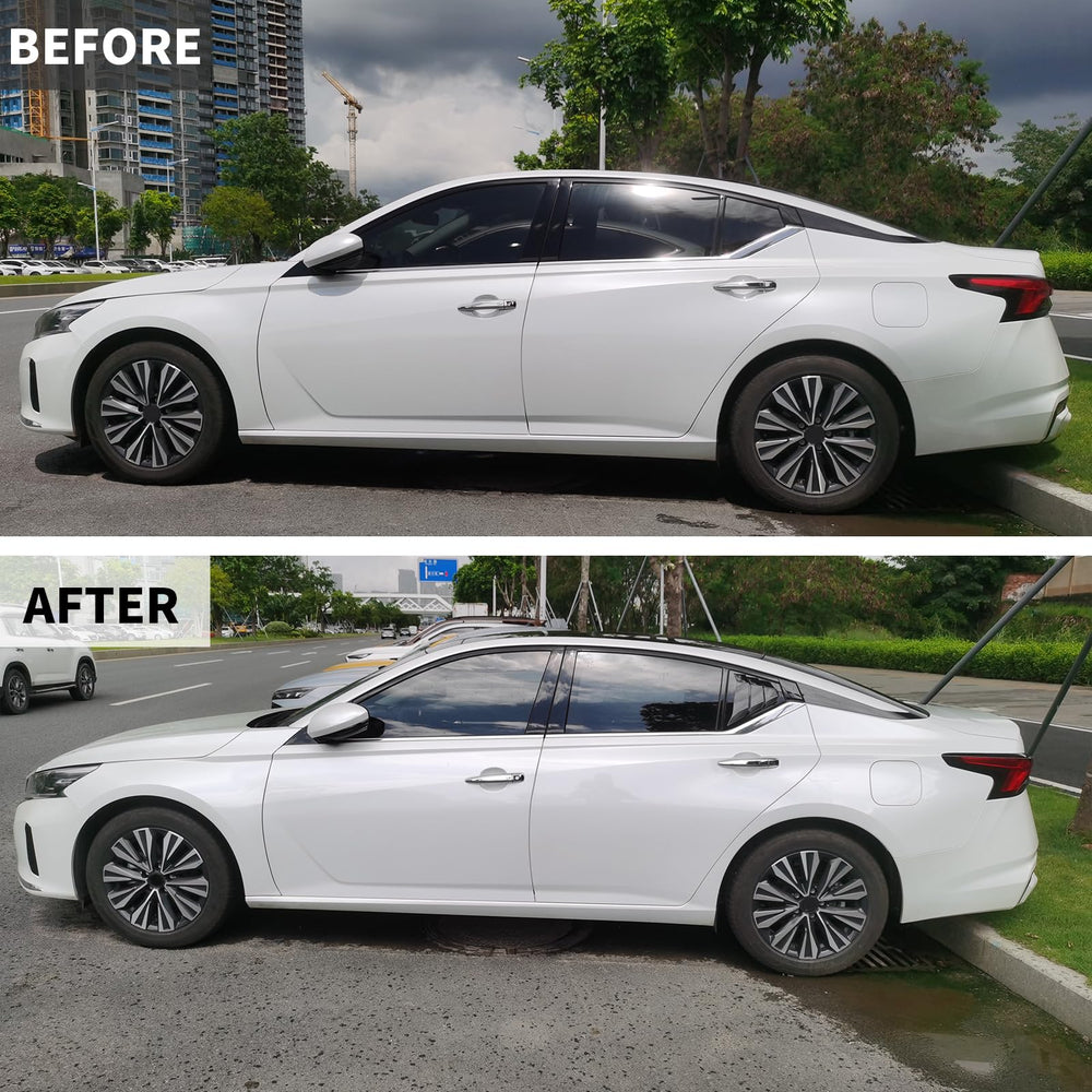 Generic louvers installed on Altima in driveway showing street-ready style