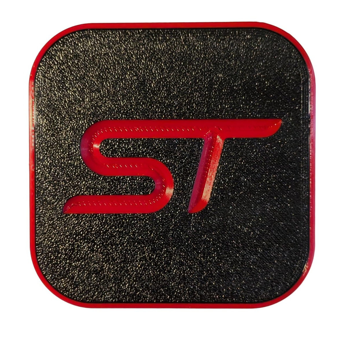 Generic ST hitch cover front view showing red accent and black base for style