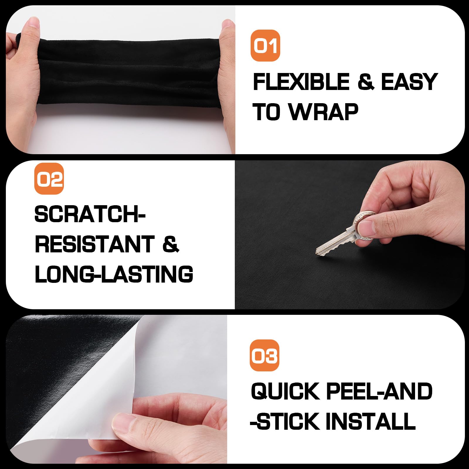 generic suede adhesive backing lifted to show peel-and-stick strength