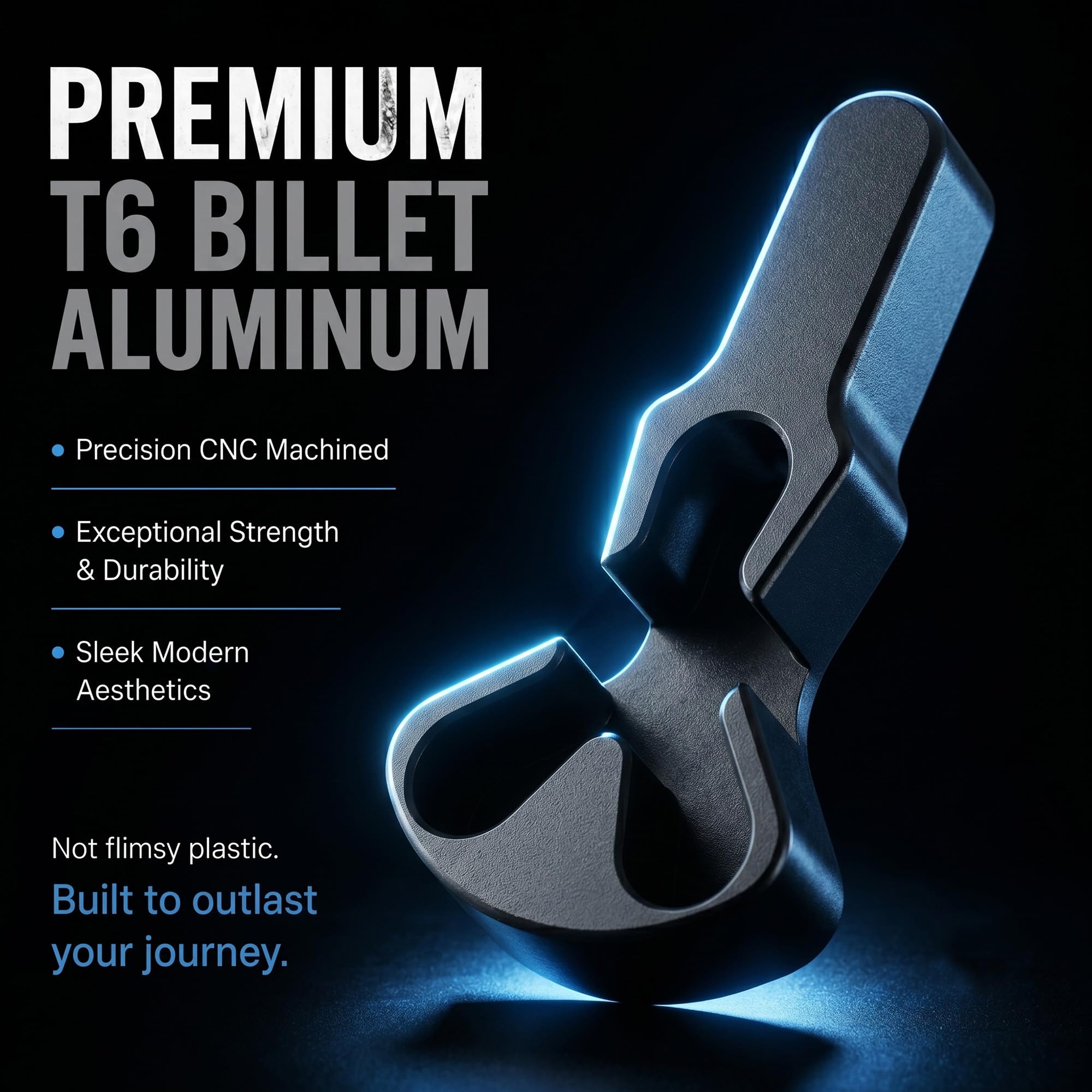 Generic throttle lock next to hand showing scale and lightweight benefit for riders