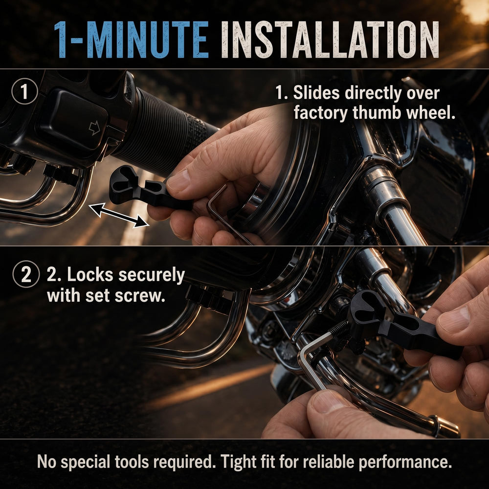 Generic throttle lock grip contact detail highlighting ergonomic pad for reduced hand fatigue