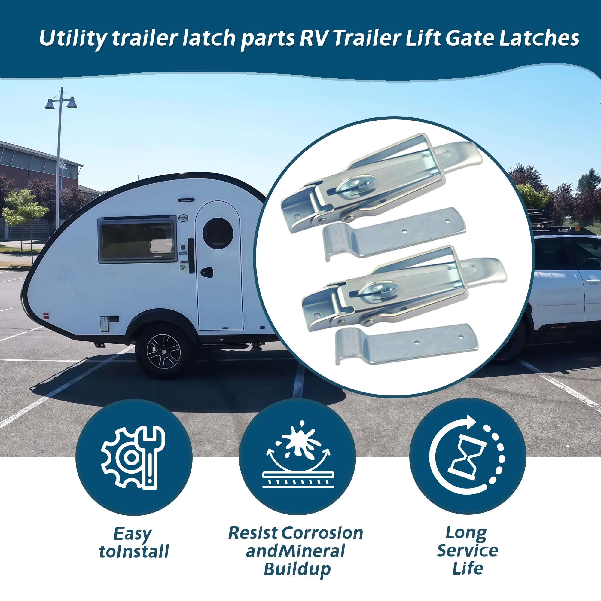 Generic brand latch installed on trailer gate showing secure closure and road-ready benefit