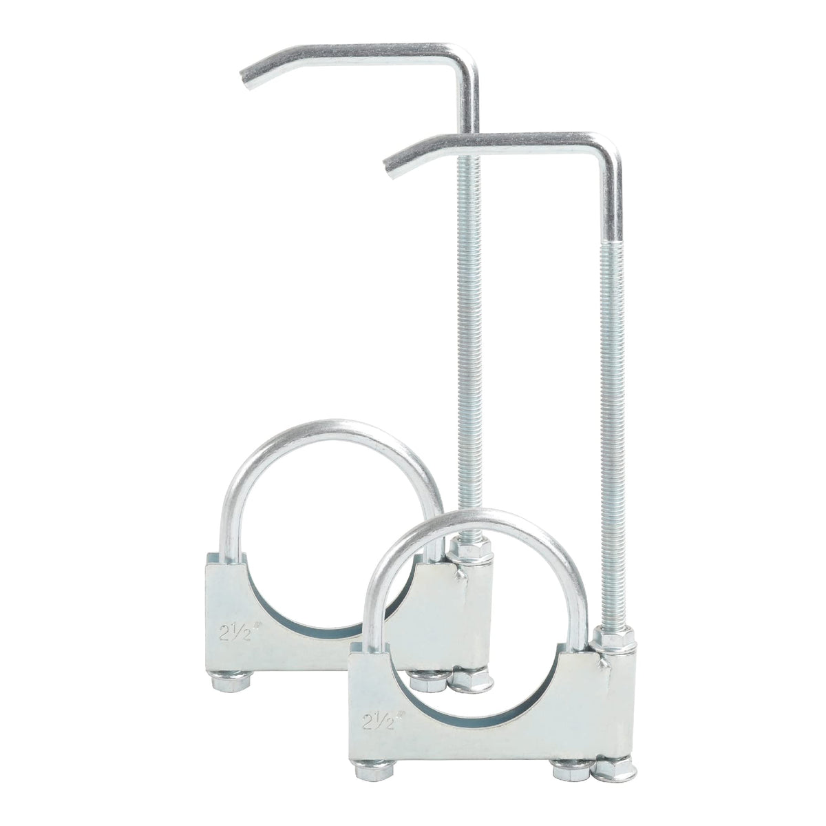 GESEXI front view of two exhaust clamps showing hardware and finish