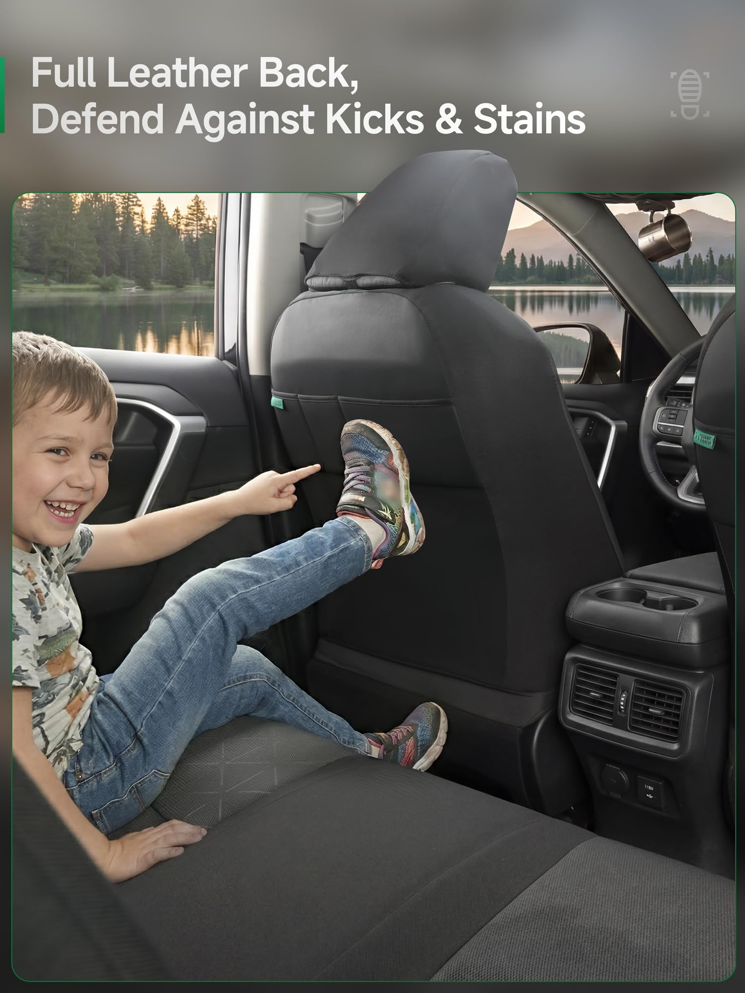 GIANT PANDA seam detail at seat side showing weakened stitching for safe airbag deployment