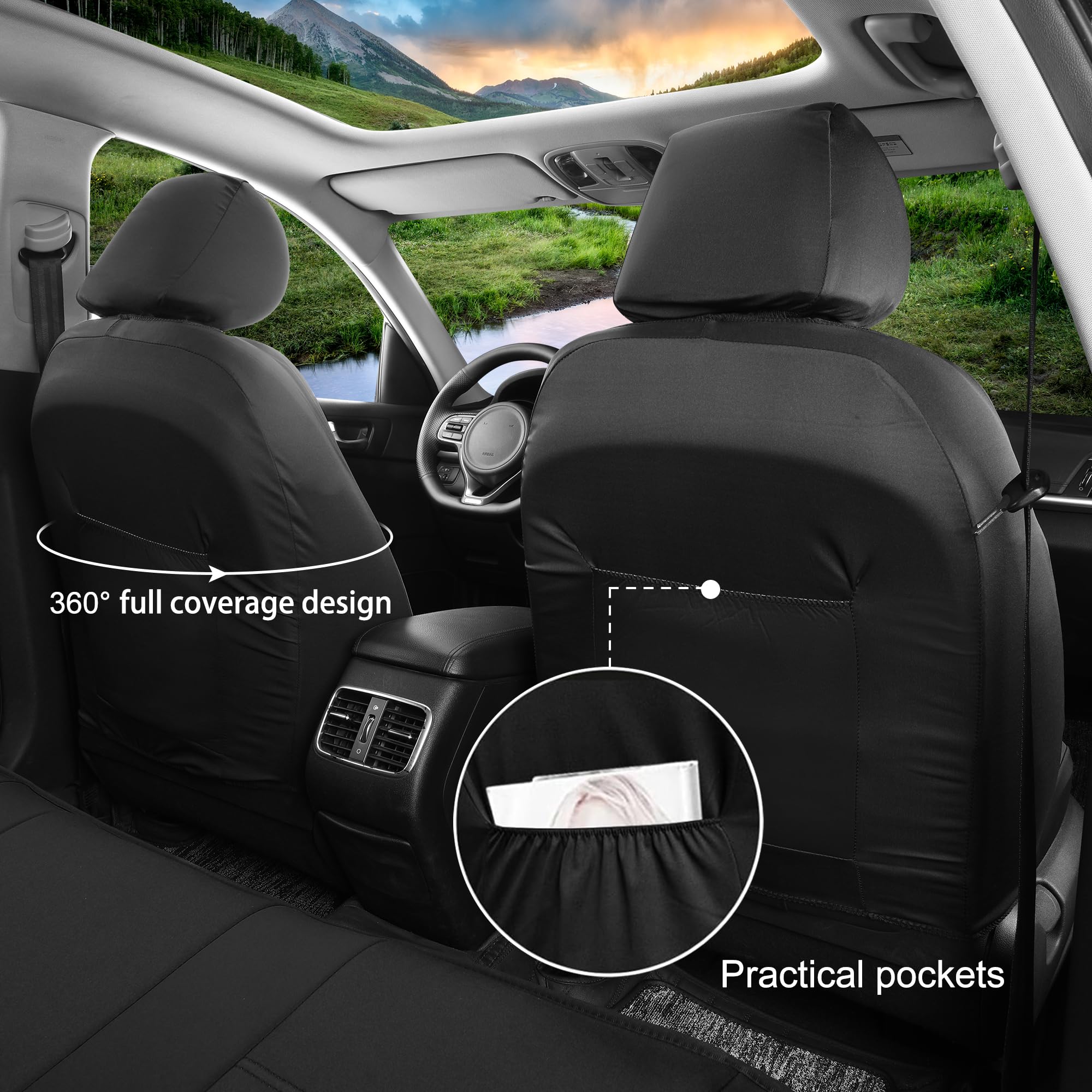GIANT PANDA front seat with dog demonstrating pet-safe protection and easy cleaning