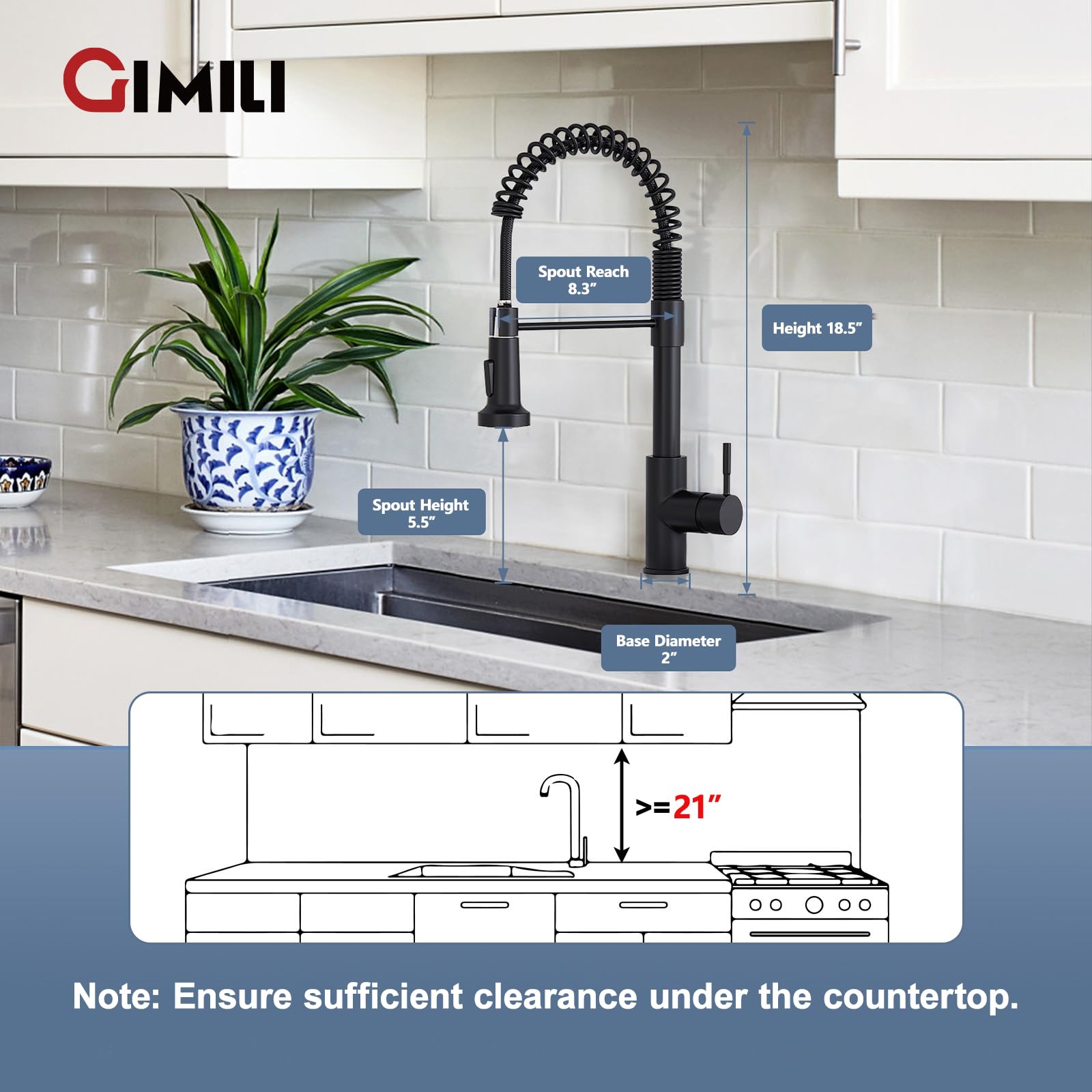 GIMILI close-up of stainless spout highlighting durable SUS 304 construction benefit