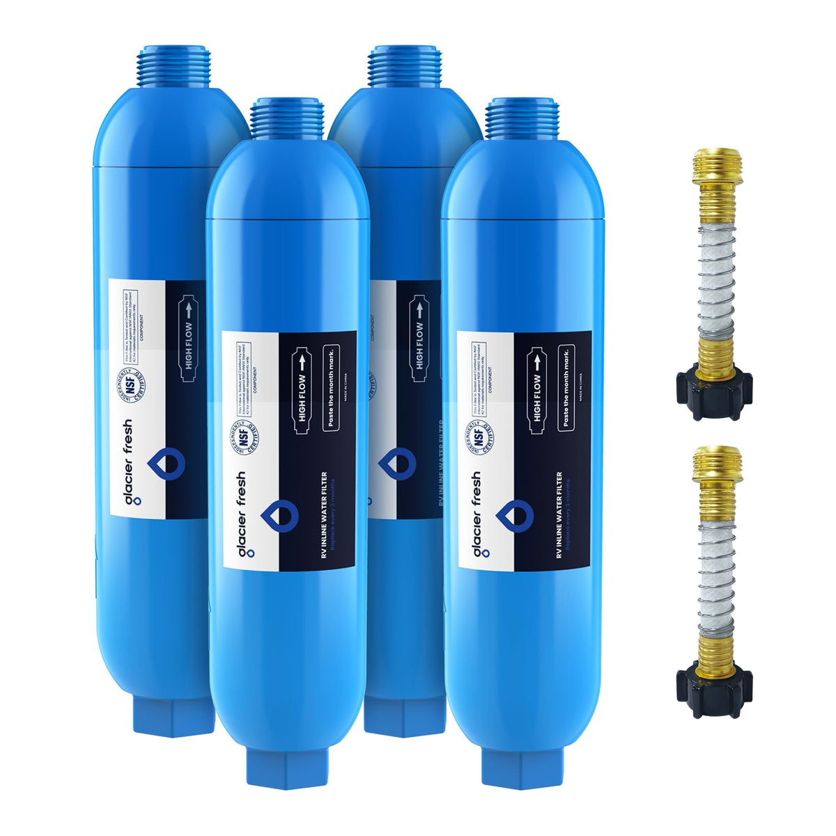 GLACIER FRESH front view of inline filter showing threaded ends and housing for easy hookup