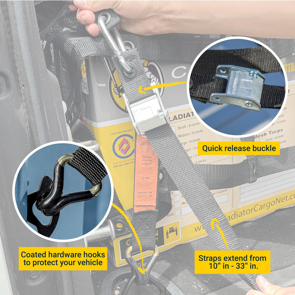 Gladiator Cargo Nets installed in truck bed securing mixed cargo for safer transport