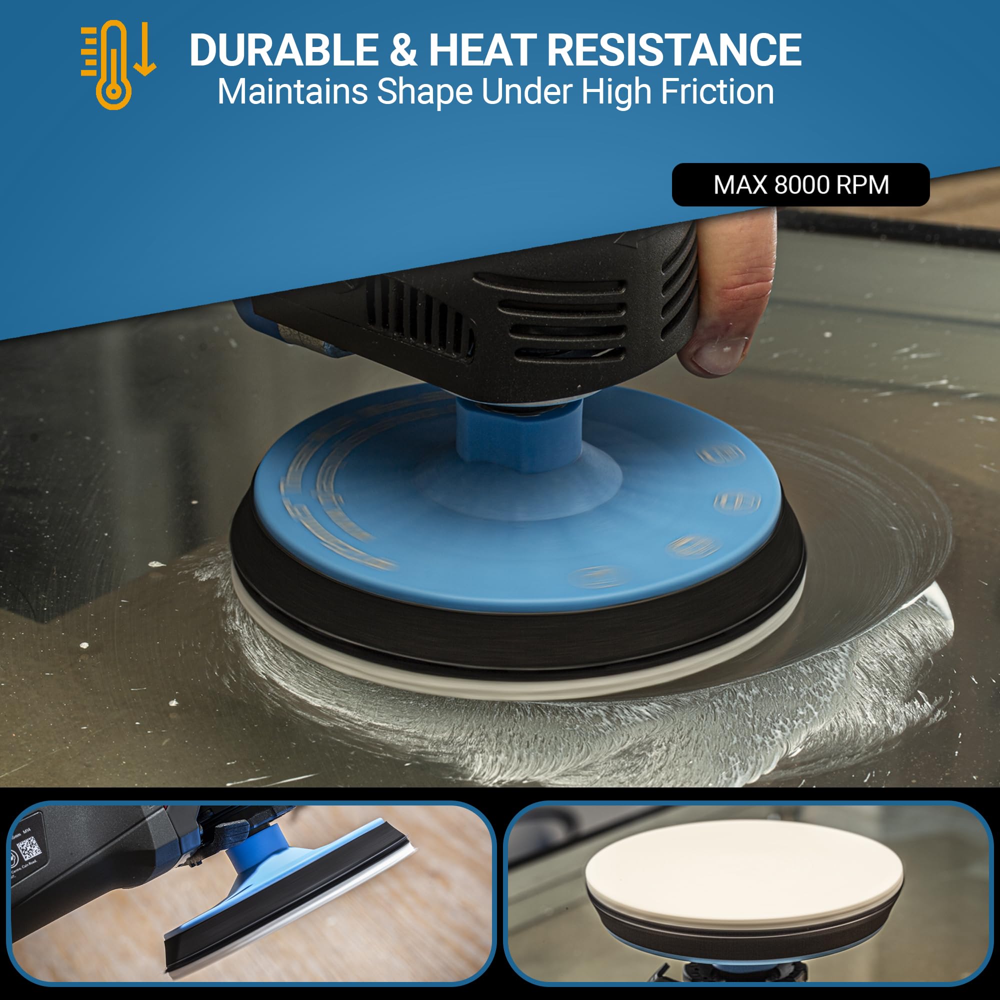 Glass Polish pad edge detail showing durable bonded fibres resisting fray