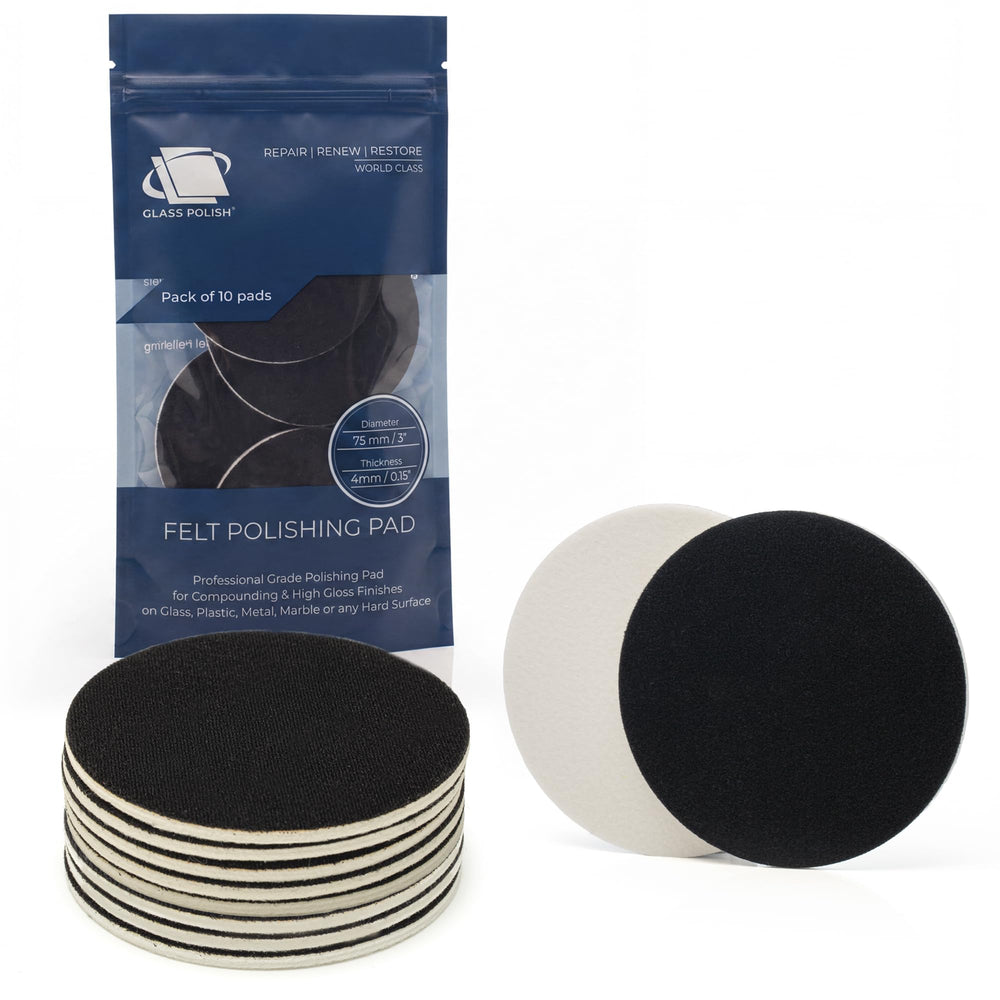 Glass Polish front packaging showing ten 3-inch pads and product benefits