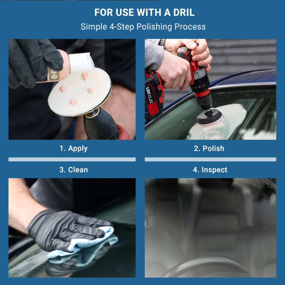 Glass Polish kit in use on windshield improving clarity and visibility