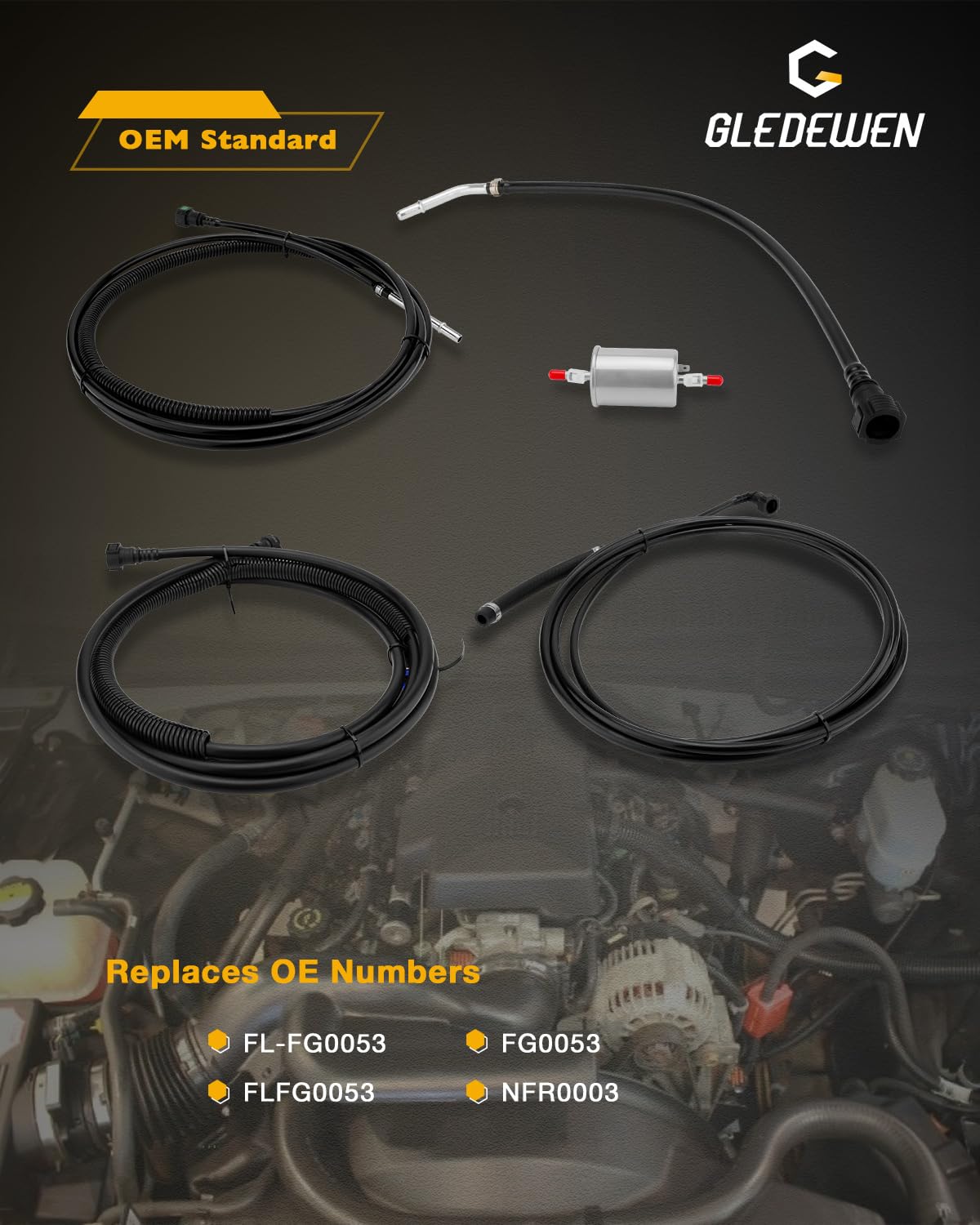 Gledewen fuel filter closeup showing brand filter for cleaner fuel delivery