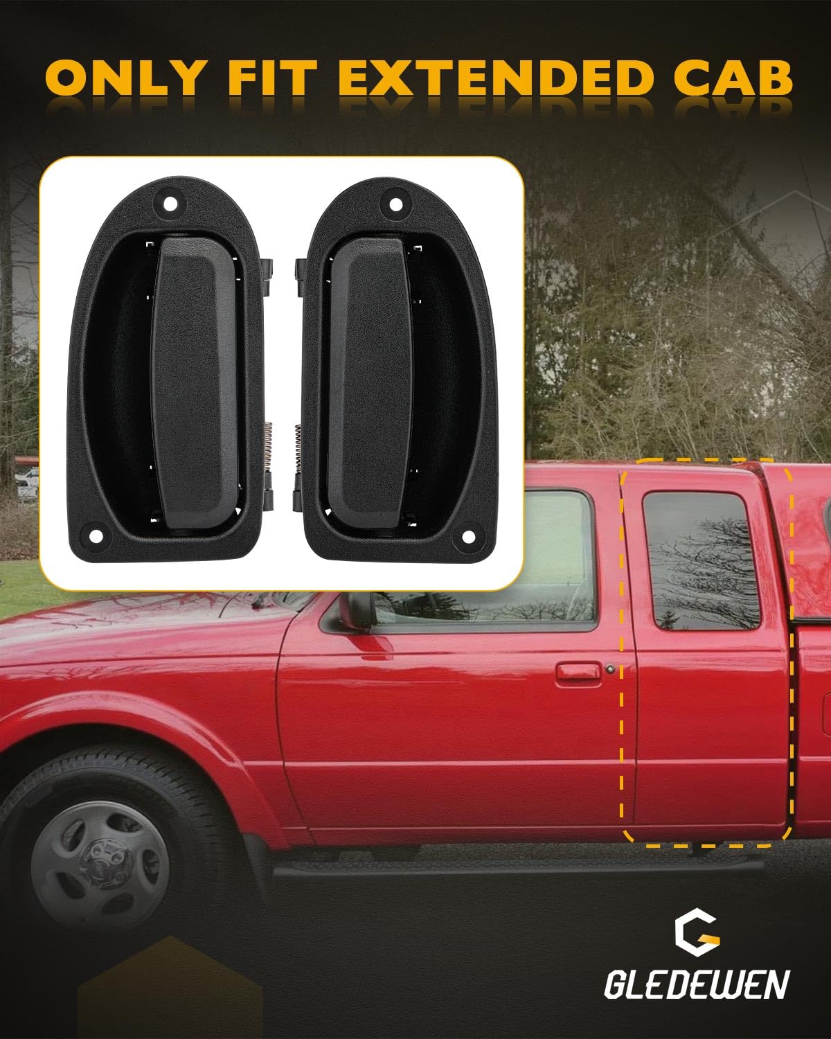 Gledewen rear handles in extended-cab lifestyle shot improving interior appearance