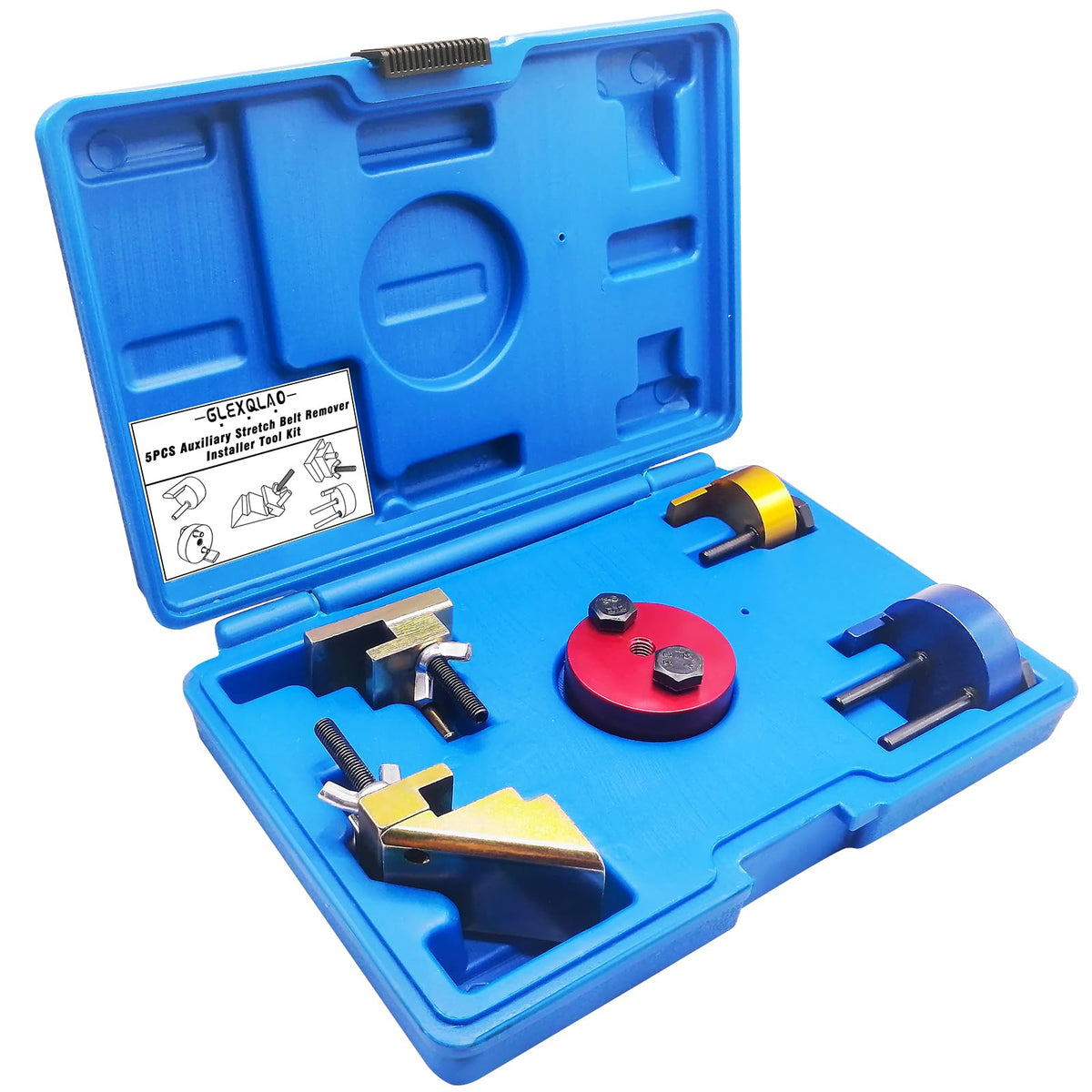 GLEXQLAO front view of tool kit in case showing organized five-piece set for fast access