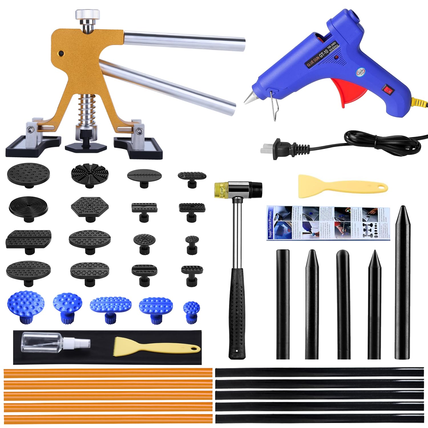 GLISTON front packaging showing complete dent puller kit and tools for paintless repair