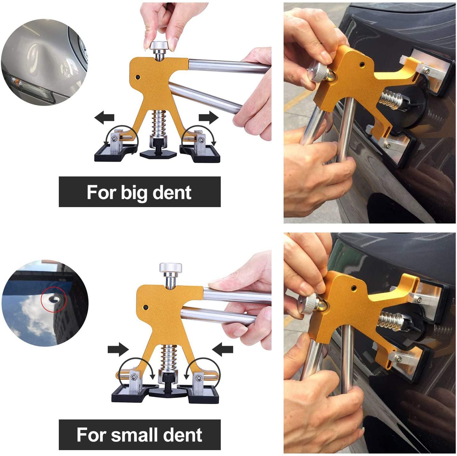 GLISTON golden lifter close-up showing adjustable height for precise dent pulls