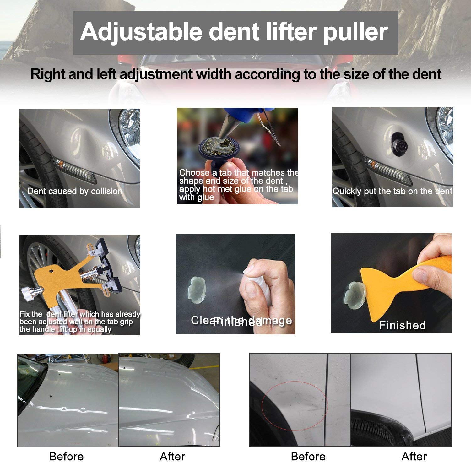 GLISTON used to remove a motorcycle dent showing portable repair for metal surfaces