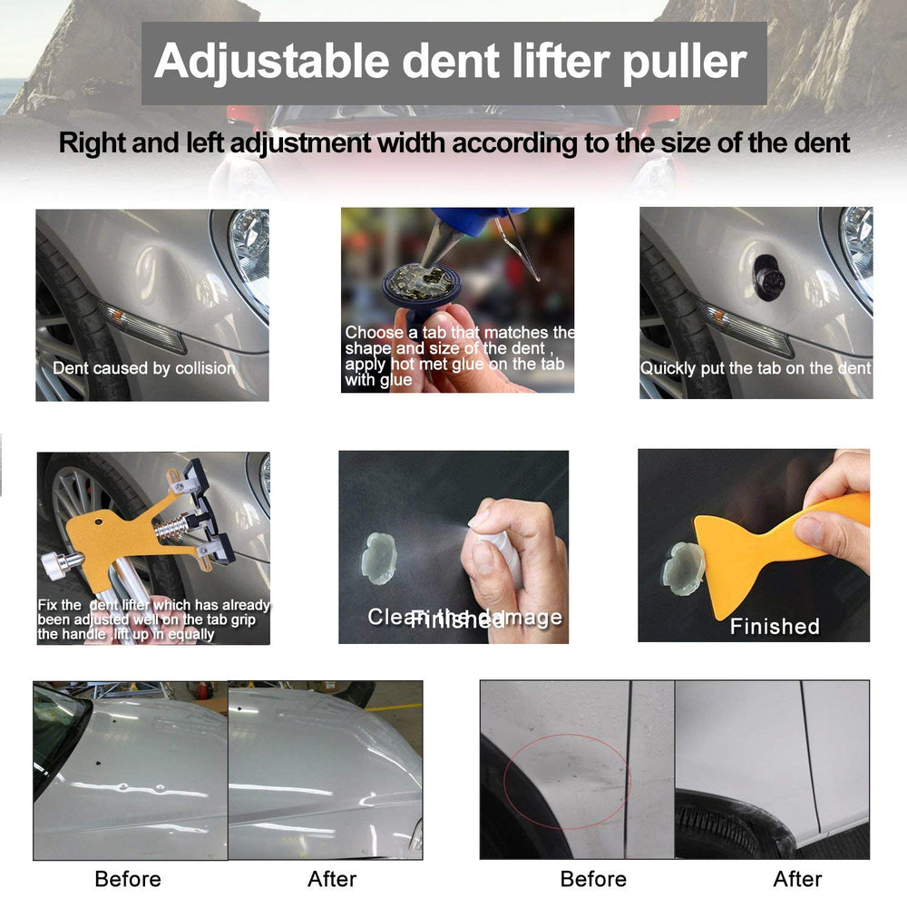 GLISTON used to remove a motorcycle dent showing portable repair for metal surfaces
