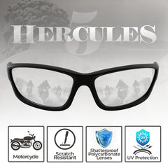Global Vision Hercules-5 close-up of clear lens highlighting shatterproof polycarbonate clarity benefit