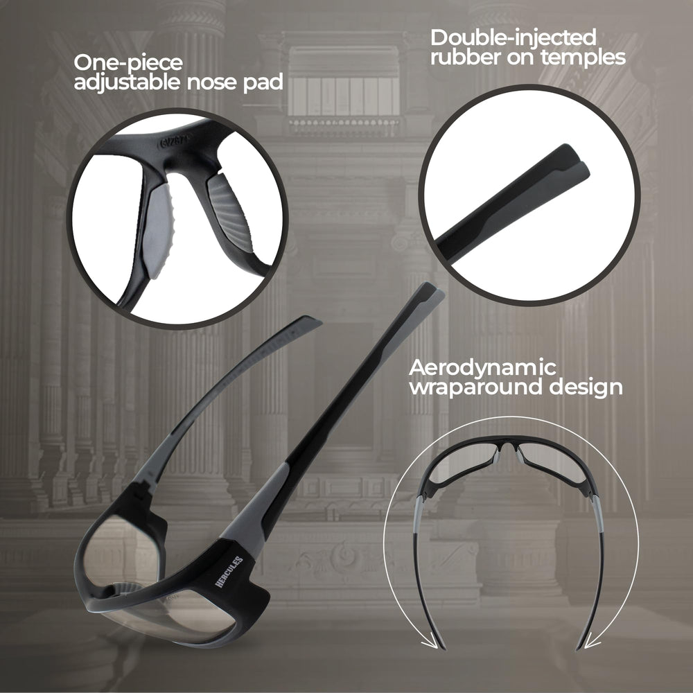 Global Vision Hercules-5 temple grip detail with double-injected rubber for secure anti-slip hold