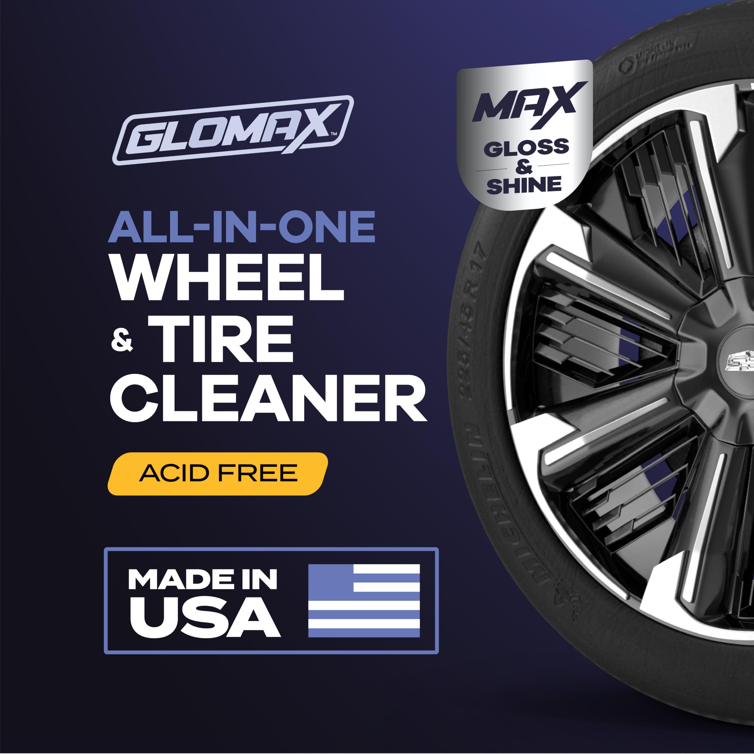 GLOMAX label close-up highlighting safe, non-acid formula benefits