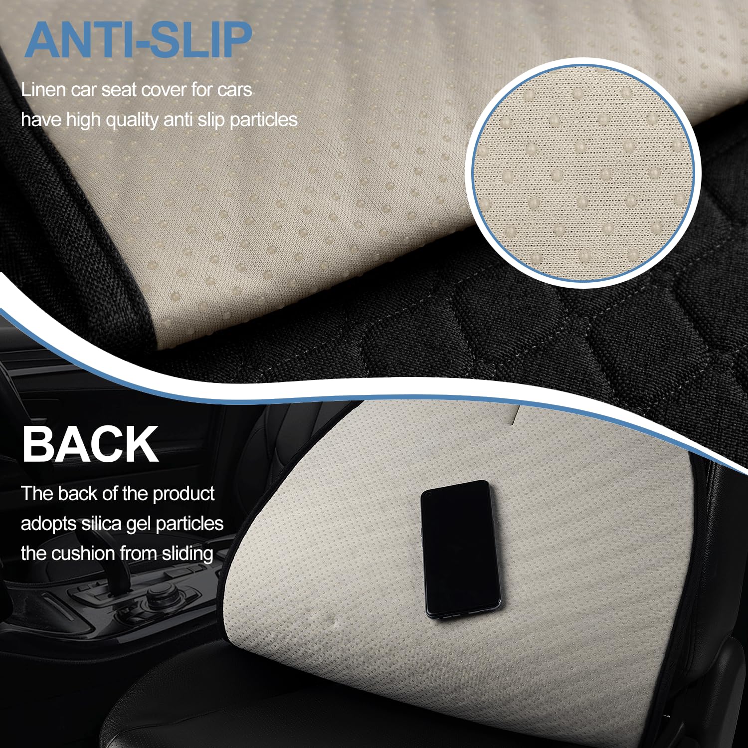 Gloserin anti-slip silicone dots on backrest, keeping cover stable during driving