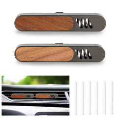 Glosiory front view of metal and walnut diffuser showing sleek design and premium finish