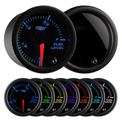 GlowShift front view of fuel gauge showing clear markings and customizable colors
