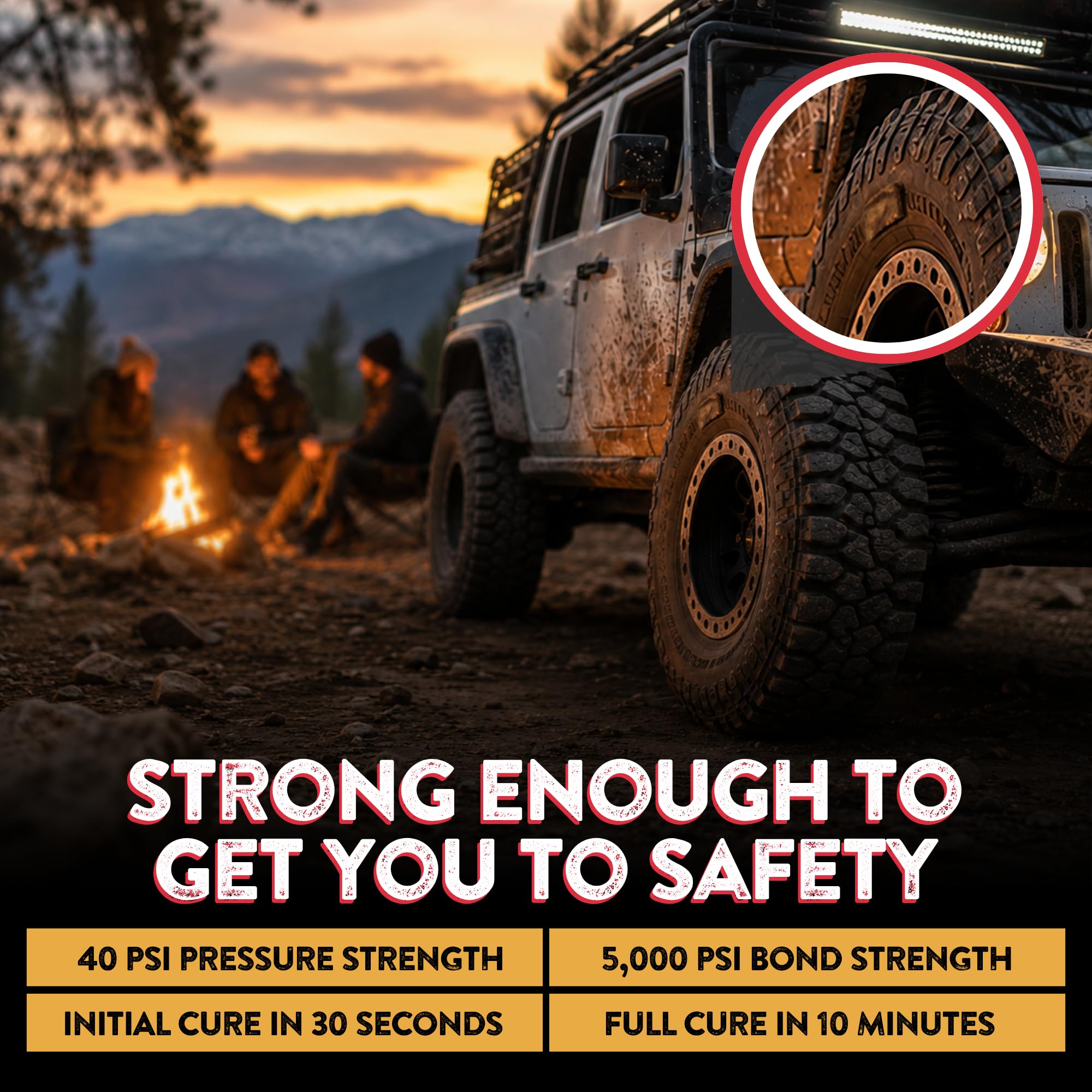 GLUETREAD kit stored in vehicle trunk illustrating ready-on-trail emergency access