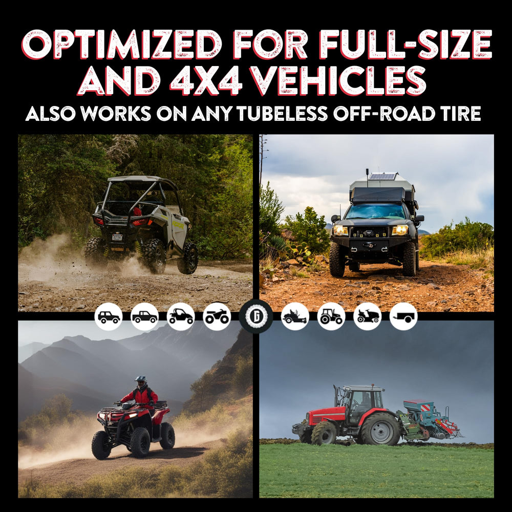 GLUETREAD technician applying patch on off-road tire in trail setting showing real-use reliability