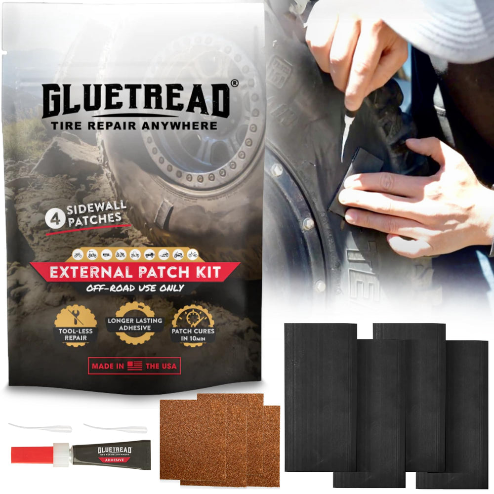 GLUETREAD front packaging showing kit and quick emergency benefit