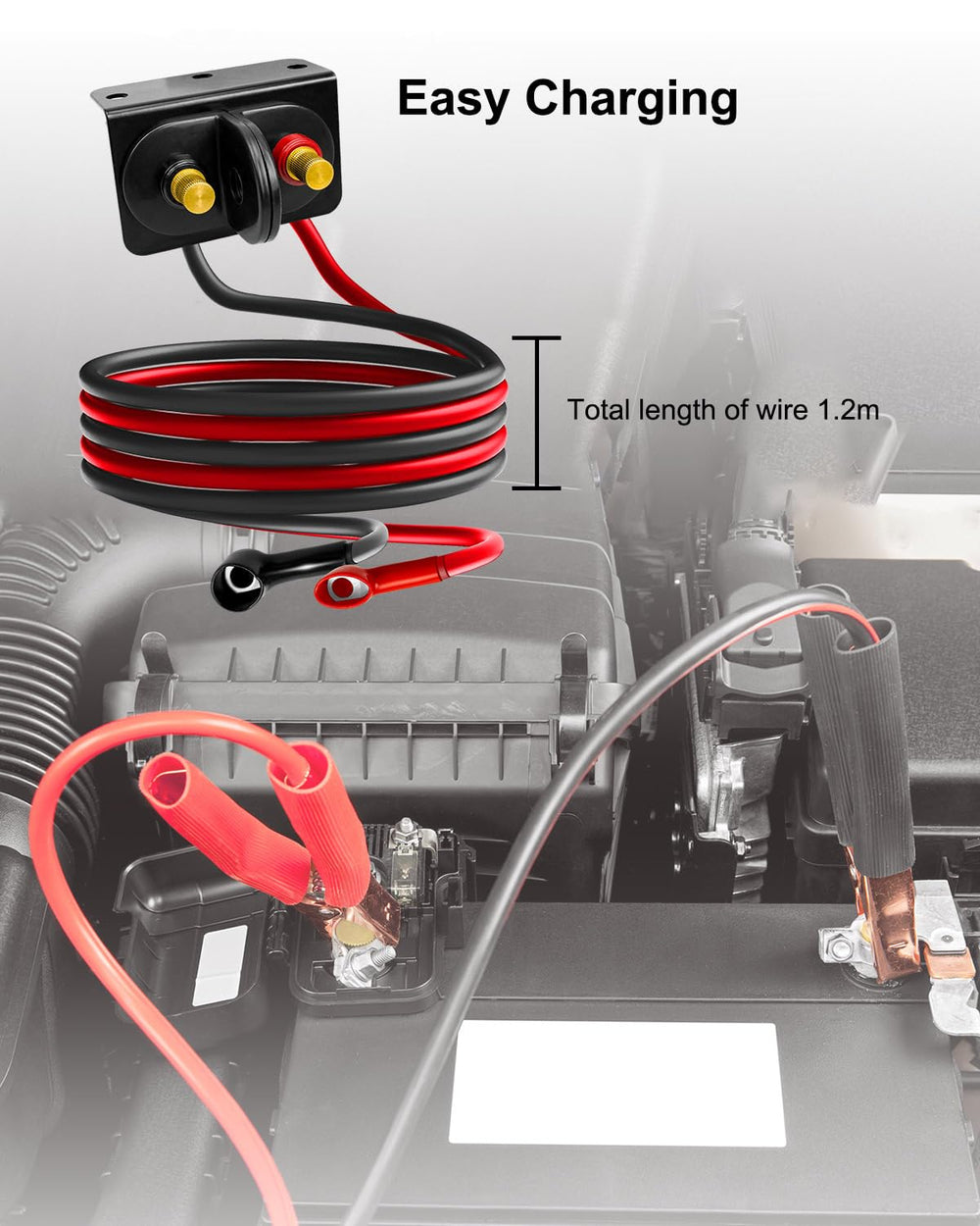 GMURA terminals connected to jump-starter clamps enabling fast emergency starts
