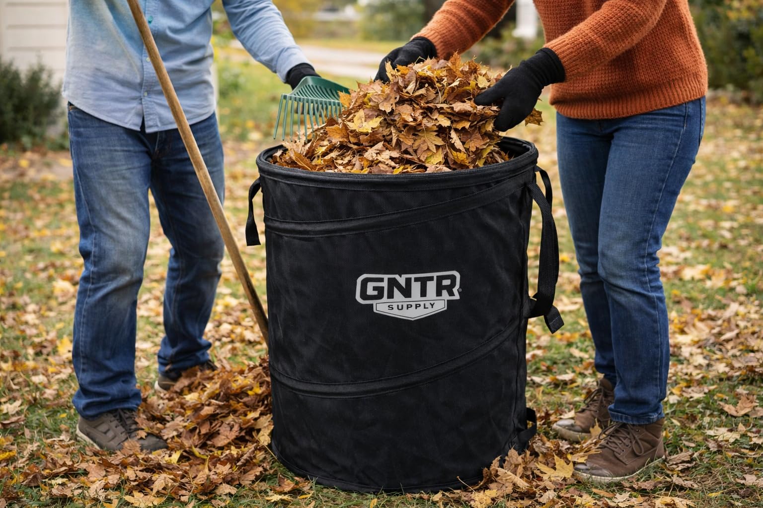 GNTR Supply next to 30-gallon bag illustrating true capacity and scale