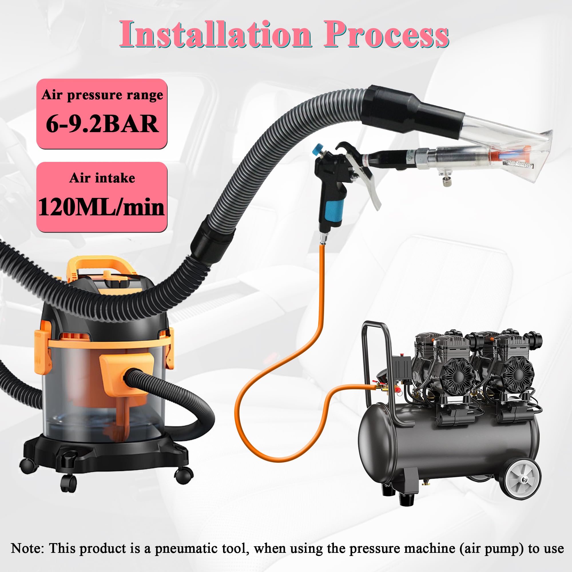 GOCCIDA connected to a vacuum hose showing boosted suction efficiency for debris removal