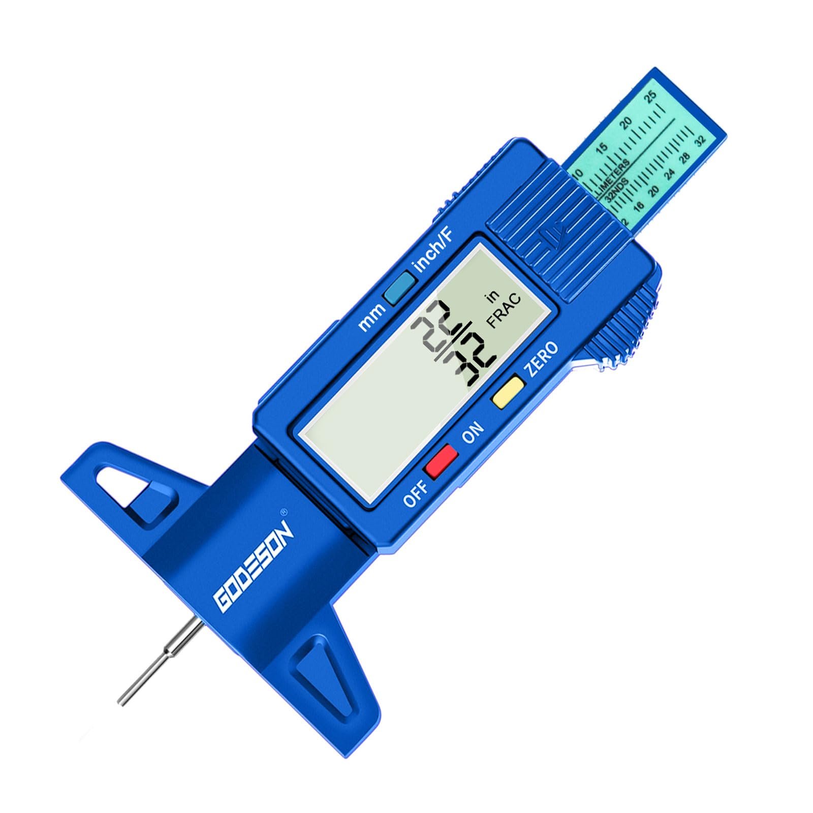 GODESON front view showing compact blue gauge and readable display for quick checks