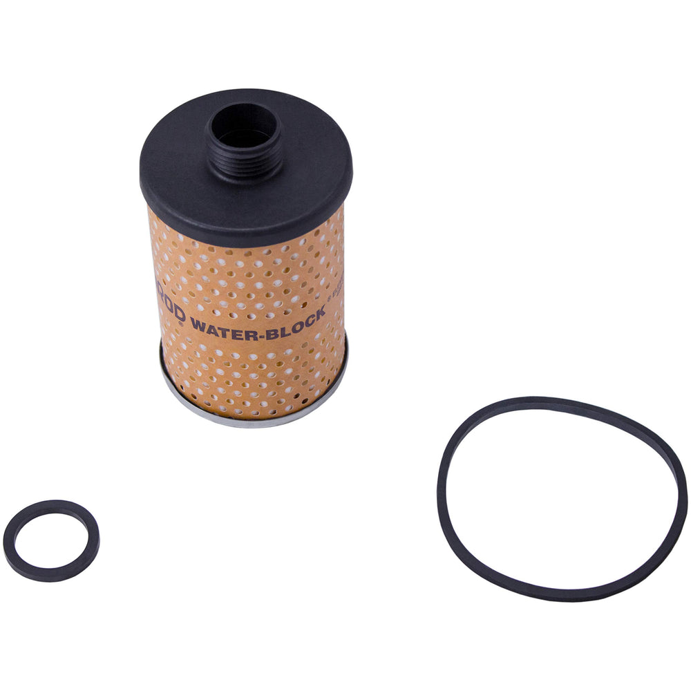 Goldenrod element installed in see-through bowl showing clear maintenance indication