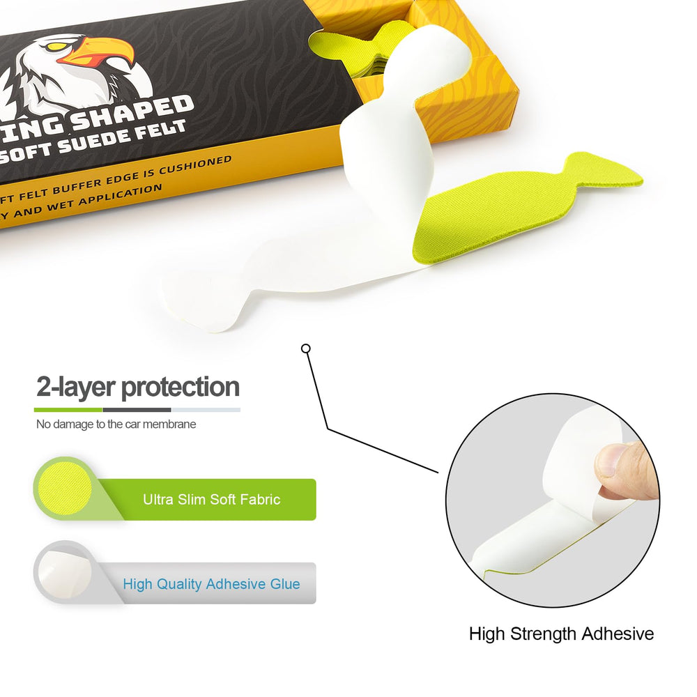 Gomake adhesive backing on buffer showing secure hold and clean removal