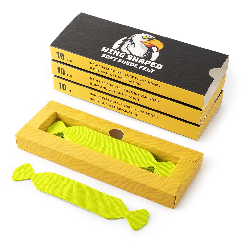 Gomake front packaging showing 30 green felt buffers and product benefits