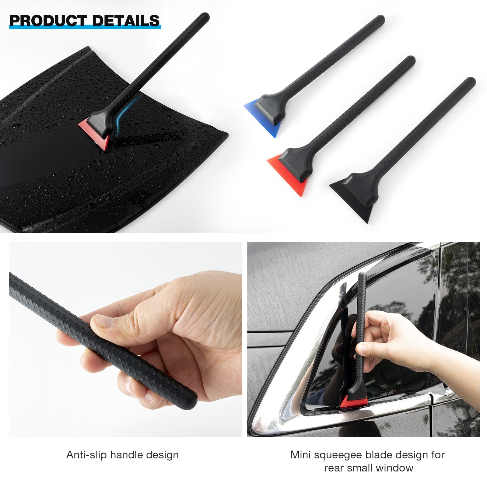 Gomake squeegee in use on side view mirror removing air and water