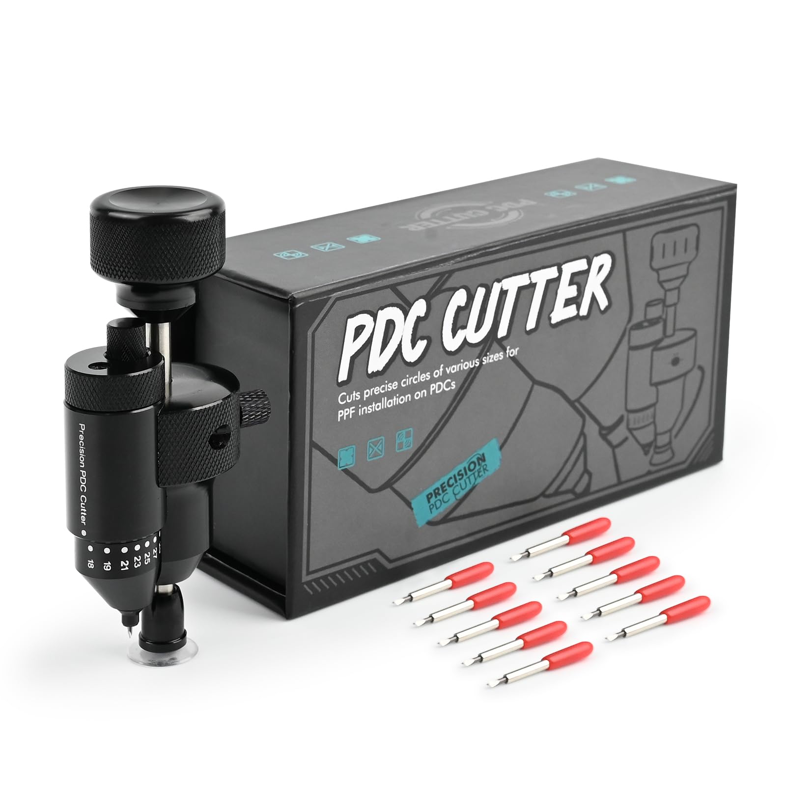 Gomake front view showing compact cutter and benefits for precise sensor holes