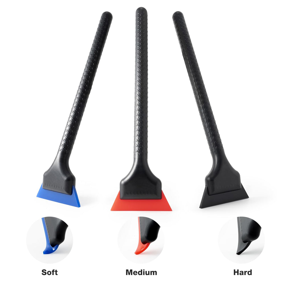 Gomake squeegee next to credit card showing compact size advantage