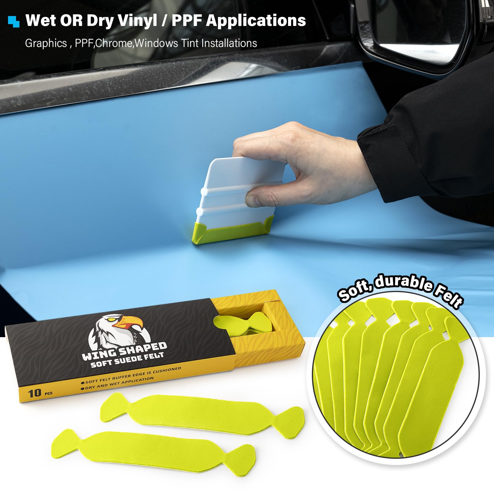Gomake felt buffers on workbench during vinyl installation for faster results