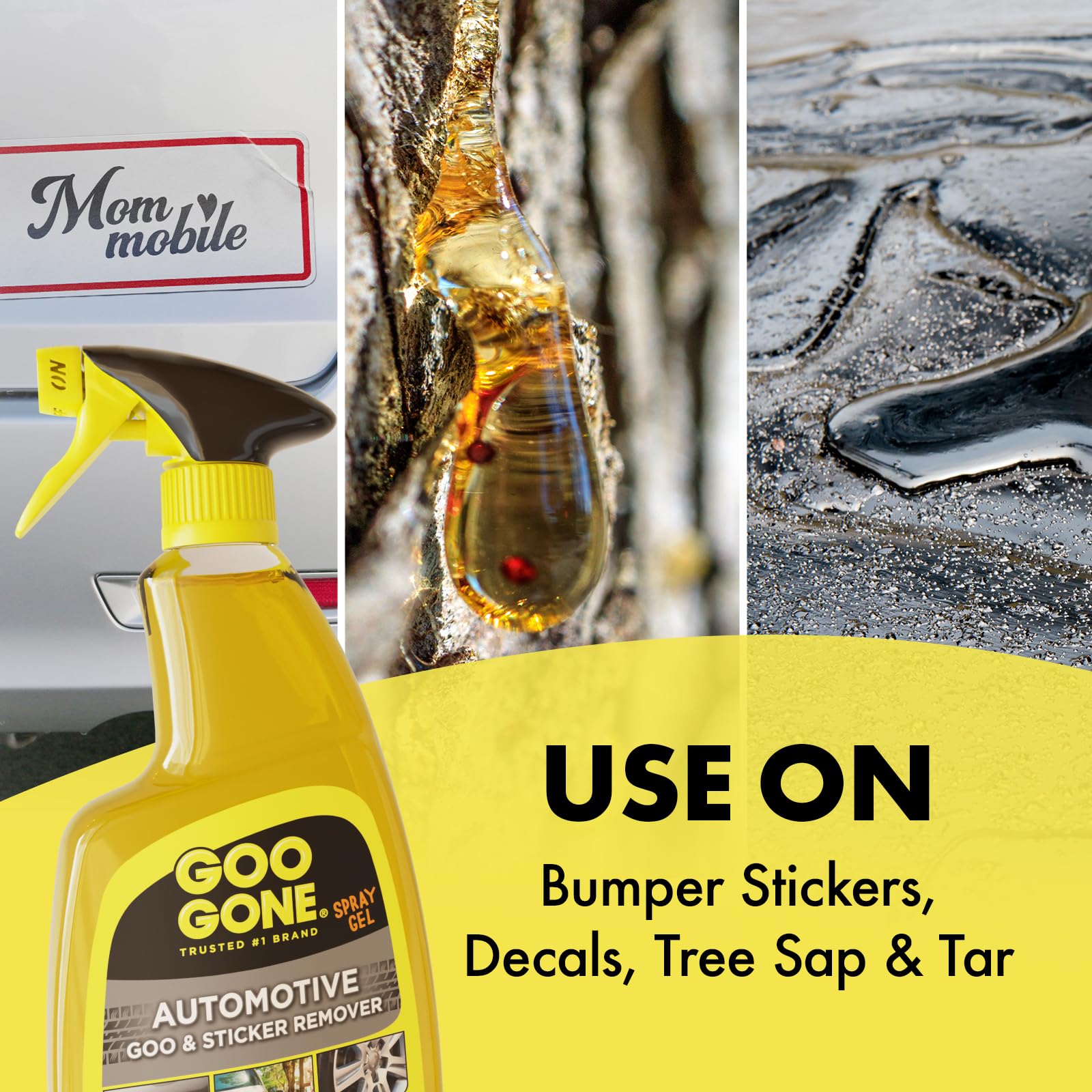 Goo Gone being applied to a car bumper removing sticker adhesive safely