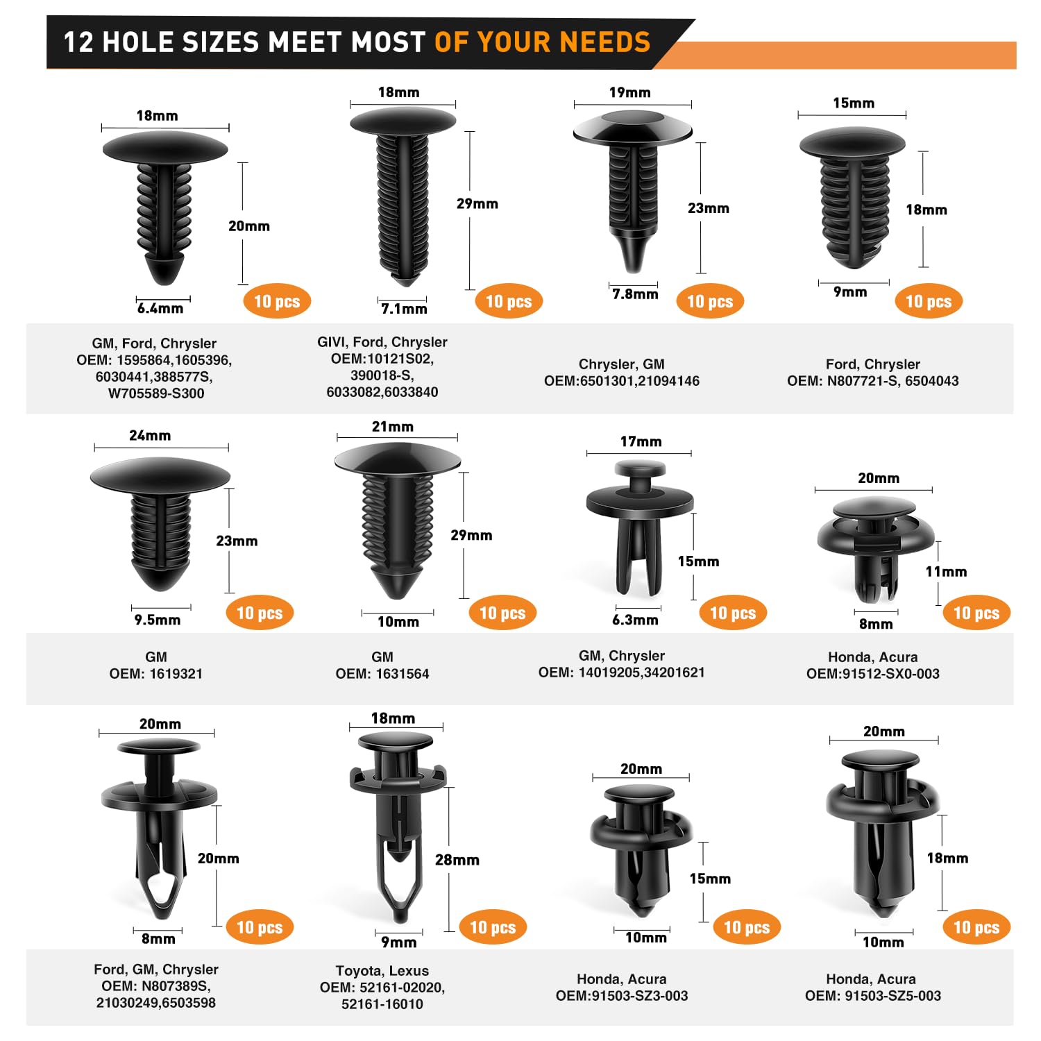 GOOACC assortment of plastic clips offering OEM-size compatibility benefit