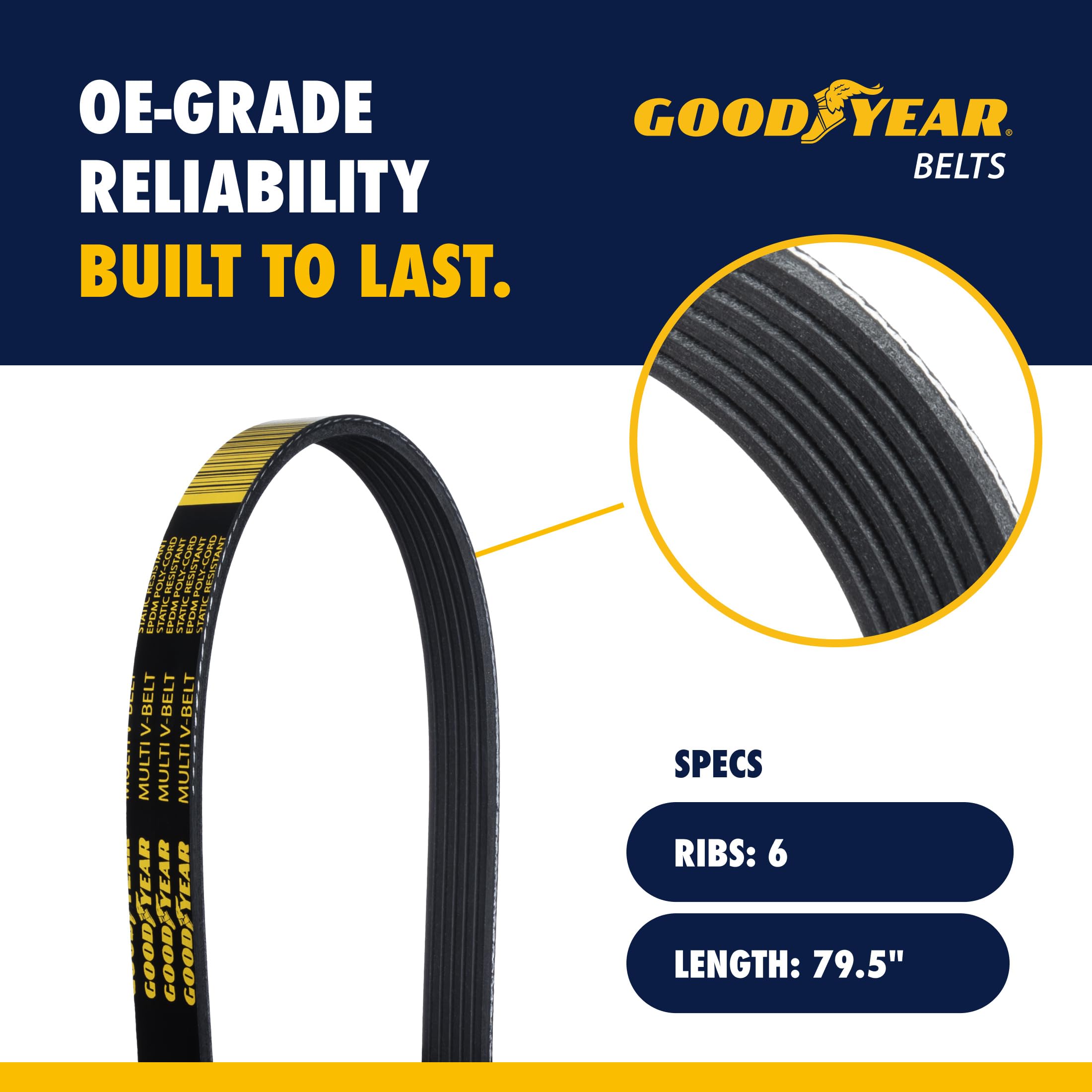 Goodyear 1060795 close-up of 6-rib profile demonstrating improved grip
