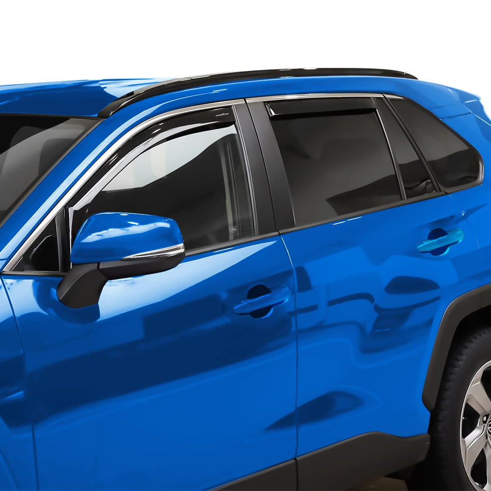 Goodyear deflector shown seated in window channel, secure no-drill fit