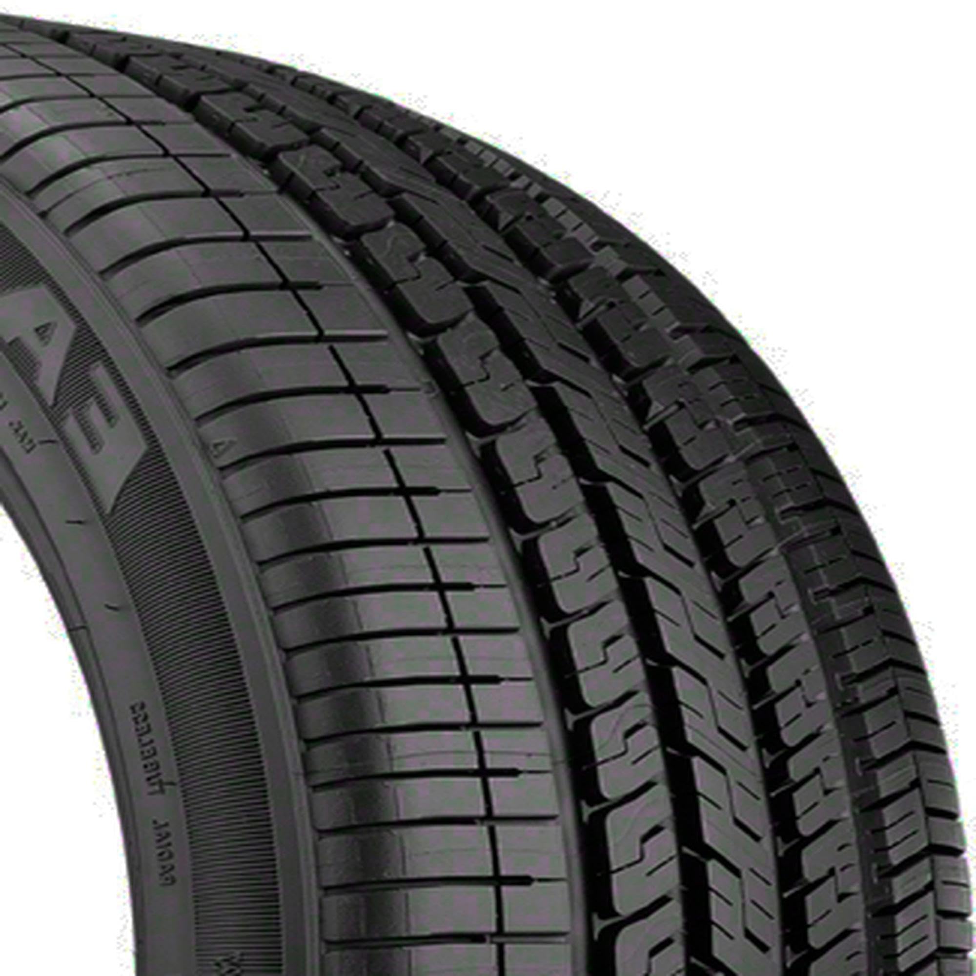 Goodyear tire next to measuring tool showing accurate 245/45R18 sizing