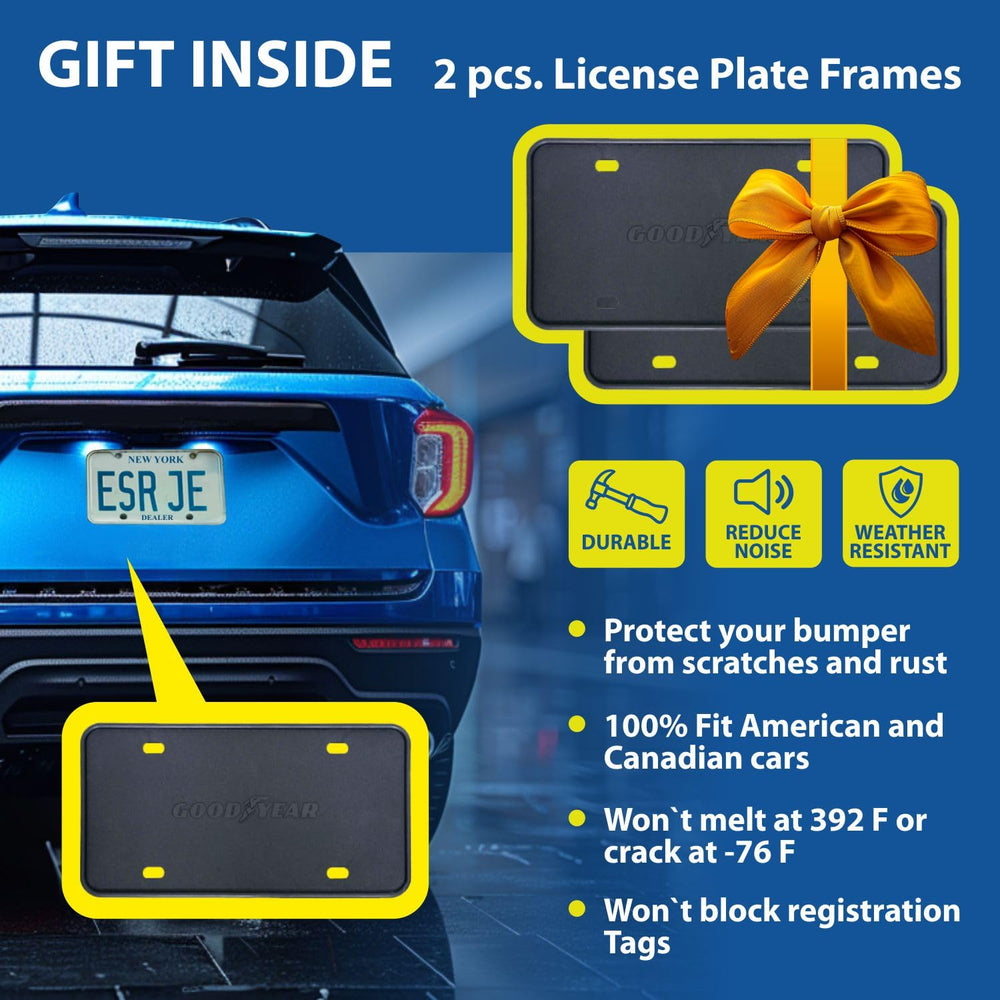 Goodyear packaging with license frames and hardware, complete kit included